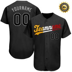 a black baseball jersey with the name and number on it, that says team time