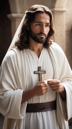 jesus holding a cross in his hands