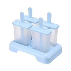 three plastic containers on a white background with one container in the middle and two at the top