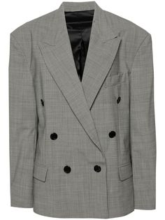 black/ecru wool blend textured finish houndstooth pattern peak lapels shoulder pads long sleeves buttoned cuffs chest welt pocket two side flap pockets logo-jacquard lining internal jetted pocket straight hem double-breasted button fastening