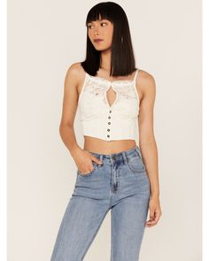 Free People Women's Have My Heart Cropped Tank Top, White Free People Tank Top, Corset Crop Top, Ribbed Tank Tops, Lace Tank Top, Lace Tank, Knitted Tank Top, White Tank Top, Lace Overlay, Cropped Tank Top