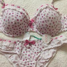 Adorable Button Print Bra And Panty Set. Bra Nwot Size 34 Dd And Panty Nwt Size Uk 10 Is Us 6/8. Super Cute Matching Undergarment Sets, Pretty Underwater, Lane Bryant Bras, Wedding Night Lingerie, High Neck Bra, Bra And Panty Set, Victoria Secret Pink Bras, Pink Lace Bralette, Printed Bras