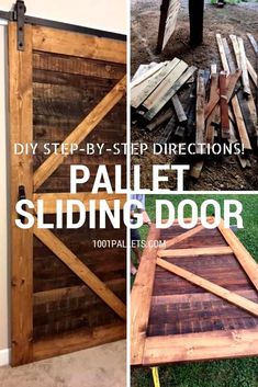 the instructions for how to build an outdoor sliding door from pallet wood and other materials