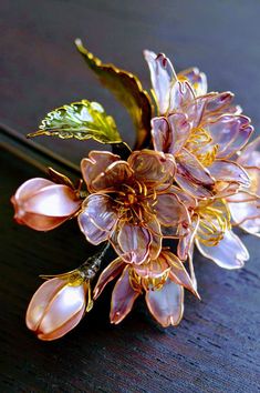 a close up of a flower on a table