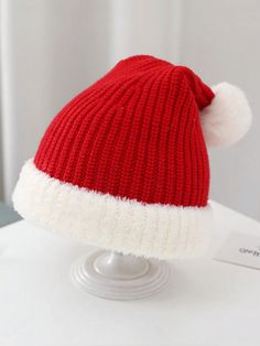 Cute Toddler Christmas Hat, Warm Knitted Beanie Cap For Baby In Autumn Winter Red Cute,Glamorous,Street,Daily   Acrylic  Knit Hat   Kids Accessories, size features are:Bust: ,Length: ,Sleeve Length: Knitted Hats Kids, Winter Red, Beanie Cap, Knitted Beanie, Toddler Christmas, Art Party, Christmas Hat, Electronic Toys, Pom Poms