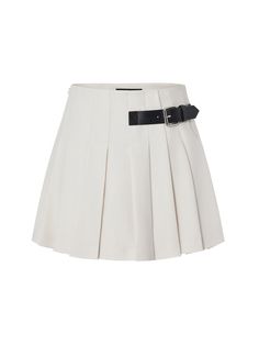 MO&Co. Women's Wool Blend Pleated Skirt Fitted Casual Mini Skirts For Women Elegant Luxury Miu Miu Mini Skirt, Spring Short Pleated Skirt With Belt Loops, Chic Short Skirt With Pleated Hem, Elegant Mini Pleated Skirt With Belt Loops, Chic Mini Skirt With Pleated Hem, Fitted Belted Pleated Skirt, Belted Fitted Pleated Skirt, Chic Short Belted Skirt, Fitted Belted Mini Skirt