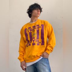 Brand New With Tags Material: 100% Blend Purple Fleece, Yellow Purple, Color Purple, Mens Shirts, Man Shop, Sweatshirts Hoodie, Crew Neck, Brand New, Tags