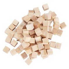 chopped wood cubes on a white background