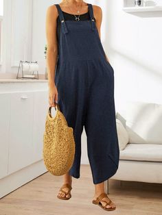 Straps Plus Size Jumpsuits with Pockets Navy Jumpsuits And Rompers With Pockets, Casual Navy Jumpsuits And Rompers With Pockets, Spring Navy Jumpsuits And Rompers With Pockets, Navy Jumpsuits And Rompers With Pockets For Spring, Navy Summer Overall Jumpsuit, Pocket Jumpsuit, Loose Jumpsuit, Ethnic Print, Plus Size Jumpsuit