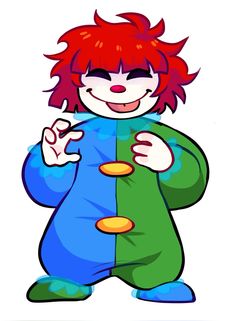 a drawing of a clown with red hair