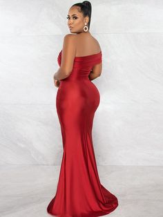 Material: Made of 81-90% Polyester & Spandex. Soft. stretchy. and comfortable.Features: Sleeveless. off-shoulder. solid color. ruched. side split. floor-length. bodycon maxi dress.Style: Wedding. Off-shoulder Stretch Maxi Dress For Prom, Stretch Off-shoulder Maxi Dress For Prom, Strapless Ruched Maxi Dress In A Solid Color, Solid Strapless Ruched Maxi Dress, One Shoulder Solid Maxi Dress For Night Out, Solid One-shoulder Maxi Dress For Night Out, Solid Stretch Maxi Dress With Ruched Detail, Stretch Solid Color Ruched Maxi Dress, High Split Dress