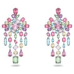 Gema clip earrings, Chandelier, Multicolored, Rhodium plated | Swarovski.com Crystal Chandelier Earrings, Earrings Chandelier, Jewelry Accessories Ideas, Fancy Jewellery, Colorful Earrings, Trendy Earrings, Swarovski Jewelry, Girly Jewelry, Romantic Gift