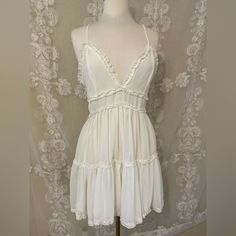 Such A Romantic White Dress For Bridal Events Or Vacation! Size M, Oversized Fit. Brand New With Tags Flowy V-neck Sundress With Lace Trim, Flowy Lace Trim Sundress, Elegant Flowy Sundress With Lace Trim, Flowy Mini Dress With Lace Trim For Day Out, Flowy Lace Trim Mini Dress For Day Out, White Bohemian Mini Dress For Date Night, Daytime V-neck Mini Dress With Lace Trim, Flowy Summer Mini Dress With Lace Trim, Flowy V-neck Sundress For Daytime