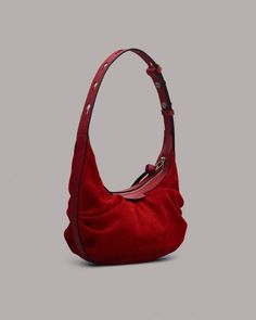 Modern Suede Shoulder Bag With Adjustable Strap, Modern Suede Shoulder Bag For On-the-go, Casual Red Shoulder Bag, On-the-go Suede Shoulder Bag, Suede Shoulder Bag For On-the-go, Everyday Suede Shoulder Bag With Leather Trim, Vday Dinner, Rb Logo, Dinner Fits