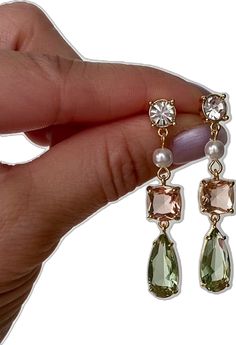 Elegant Green Drop Linear Earrings, Elegant Rectangular Crystal Earrings, Elegant Rectangular Pearl Drop Earrings, Elegant Green Long Drop Earrings, Elegant Green Dangle Linear Earrings, Elegant Long Drop Crystal Earrings, Modern Dangle Bridal Earrings For Party, Modern Wedding Crystal Drop Earrings, Modern Formal Dangle Crystal Earrings