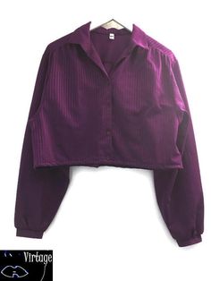 80s blouse striped purple cropped size m Trendy Cropped Purple Tops, Trendy Purple Cropped Top, Fitted Purple Crop Top For Fall, Striped Long Sleeve Crop Top For Fall, Retro Cropped Tops For Fall, Striped Cropped Top For Fall, Chic Long Sleeve Purple Crop Top, Chic Purple Long Sleeve Crop Top, Purple Long Sleeve Crop Top For Spring