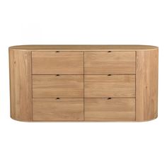 the sideboard is made from wood and has six drawers