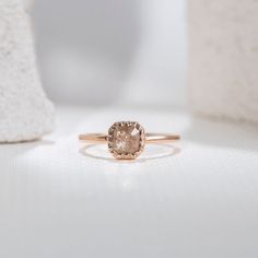 Minimalist rose gold ring perfect for every lover of unique and luxurious jewelry.  This ring is dominated by a radiant-shaped salt and pepper diamond in silky gray color. Thanks to the bezel setting, the diamond is maximally protected against damage and falling out.  The perfect engagement ring or gift for any occasion. The weight of the ring is approx. 1.49 g. High polished look. This ring is made of 14k rose gold. We currently have 1 piece in 14k rose gold size 52 in stock and ready to ship ! Radiant Cut Diamond Ring, Minimalist Rose, Luxurious Jewelry, Pepper Diamond, Ringe Gold, Radiant Cut Diamond, Radiant Cut, Salt And Pepper Diamond, Perfect Engagement Ring