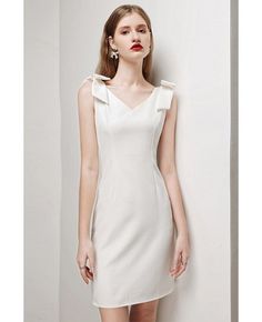 Buy romantic bow knot straps sheath white cocktail party dress sleeveless high quality at affordable price online. Free shipping and pro custom service since 2009. White Mini Dress With Bow Straps For Evening, Elegant White Sleeveless Beach Dress, Elegant White Sleeveless Midi Dress, Elegant White Lace Sleeveless Dress, Elegant Sleeveless Mini Dress For Wedding, Bow Sleeveless Dress For Party, White Evening Dress With Bow Straps, Fitted White Sleeveless Dress With Tie Straps, Elegant White Sleeveless Dress