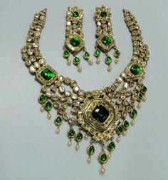 "20 carat solid gold, Old cut Diamonds and multicolor Enamel work necklace (Kundan Meena choker)with Matching Earrings. A large necklace Ideal for special occasions set with eye popping clear old cut genuine Diamonds. A solid piece of jewelry good for family Heirloom which will last for ever. Multicolor enamel at the back giving this piece a unique look of quality, great workmanship and great value for Money. Length of necklace -25 cm (9.84\") Size could be adjusted according to your requierment Gold Pendant Necklace Jewellery, Work Necklaces, White Gold Pendant Necklace, Large Necklace, Diamond Necklace Set, Gold Bead Necklace, Gold Jewelry Necklace, Emerald Pendant, Silver Gemstone Jewelry