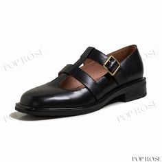 Vintage Round Toe with Shallow Mouth Single Shoe Buckle Low Top Shoes Inside and Outside Full Leather Shoe Buckle, Low Top Shoes, Inside And Outside, Top Shoes, Low Heels, Leather Heels, Low Top, Heel Height, Genuine Leather