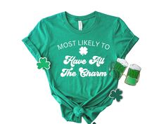 Most Likely To St Patricks Day Shirts, Family Matching St Patricks Tee, Most Likely to Group Shirts, Matching St Patricks T-shirt ♥ Shirts are unisex sizing and true to size (order a size up for an oversized look) ♥ 100% cotton Each shirt is designed, printed & packaged with care. Due to the nature of minor variations in print color, I cannot guarantee the colors seen in the photos will look exactly like the item you receive. ♥CARE INSTRUCTION:  Machine wash: warm (max 40C or 105F); Non-chlorine Funny Green Tops As A Gift, Green Letter Print Top As A Gift, Green Letter Print Top As Gift, Green T-shirt With Funny Print As Gift, St. Patrick's Day Graphic T-shirt, Green Crew Neck Tops For St. Patrick's Day, Cheap St. Patrick's Day Crew Neck T-shirt, Cheap St. Patrick's Day Graphic Tee, Cheap St. Patrick's Day Graphic T-shirt