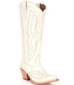 From Ariat&#x2C; the Women's Casanova Tall Leather Western Boots feature:Leather upperATS® technology for stability and all-day comfortInside zip for easy entryLeather liningLeather outsoleApprox. 16" shaft heightApprox. 15.25" Standard circumferenceApprox. 2.5" heel heightImported. Hoco Boots, White Boots With Stacked Heel And Snip Toe, White Snip Toe Boots With Stacked Heel, White Western Boots In Calf Leather, White Western Calf Leather Boots, Cowgirl Life, White Cowgirl Boots, Ariat Women, Leather Western Boots