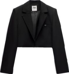 Classic Black Cropped Blazer, Classic Black Cropped Outerwear, Tailored Black Cropped Jacket For Winter, Tailored Black Cropped Winter Jacket, Zara Fitted Cropped Blazer, Fitted Cropped Zara Blazer, Zara Cropped Blazer For Work, Zara Cropped Blazer For Workwear, Tailored Black Cropped Jacket For Fall