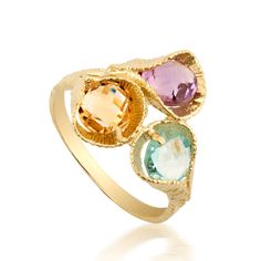 This handmade Shell Multi color Gold Ring is made of 14K genuine gold and set with Amethyst, Blue Topaz and Citrine. This 14 karat gold ring can serve as an engagement ring or a birthday gift. This Stunning Ring is set with Best AAA+ Quality Natural Amethyst, Citrine and Blue topaz set in 14k Yellow Gold. High end finish with easy touch of daimond cut. This 14k Gold ring with blue stone can serve as an engagement ring or a birthday gift. I have various genuine gem stones to pick from. All colors Three Stone Amethyst Ring In Yellow Gold, Yellow Gold Three Stone Amethyst Ring, Unique Yellow Gold Birthstone Ring, Unique Yellow Gold Ring With Birthstone, Unique Yellow Gold Amethyst Ring For Anniversary, Gold Amethyst Three-stone Ring Gift, Gold Amethyst Three Stone Ring Gift, Gold Amethyst Three Stone Ring As A Gift, Gold Three Stone Amethyst Ring Gift