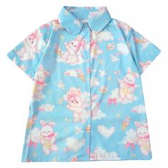 Introducing our enchanting "Lolita Dreams Bunny Clouds Ice Cream Angel" Women's Shirt – a whimsical blend of elegance and playfulness that will transport you to a world of fantasy and delight. Material: Polyester Season: Summer Gender: Women Style: Japan Style Size: Shoulders 39cm / 15.35inch; Bust 102cm / 40.15inch; Sleeves 20cm / 7.87inch; Length 61cm / 24.01inch ? Embrace Fantasy: Step into the realm of dreams with this unique Lolita-inspired shirt. The delicate bunny and angel motifs evoke a Pink Blouses, Angel Bunny, Soft Girl Style, Ice Cream Shirt, Angel Shirt, Cream Shirt, Y2k Baby Tee, World Of Fantasy, Japan Style