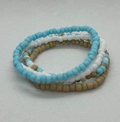 Set of 4 beaded stretch bracelets  beach colors 6/0 seed beads