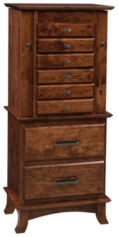 a wooden dresser with drawers on top of it