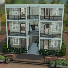 an artist's rendering of a two story apartment building with balconies on the second floor