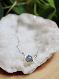 This celestial inspired necklace features a triple moon charm adorned with 8mm genuine labradorite stone. The charm hangs from a dainty stainless steel satellite chain. Choose from 16 - 18 inches Labradorite is believed to enhance mental clarity, improve intuition, and help connect you to your higher self.  Each gemstone is unique and may vary in color.  This piece makes a great gift for any moon lover! All jewelry comes ready to gift in a 100% recycled kraft paper box with eco-fiber filling and Moon Lover, Your Higher Self, Elastic Ribbon, Triple Moon, Inspired Necklace, Labradorite Necklace, Higher Self, Moon Lovers, Moonstone Bracelet