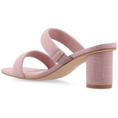 The Aniko flat from Journee Collection offers a stylish and comfortable choice with its 2 1/4-inch block heel, providing a subtle lift for various occasions. The multi-strap design and slip-on closure add a trendy touch and convenience, while the open toe style enhances its modern aesthetic. Crafted with fabric for both the upper material and lining, and featuring a 4 mm Tru Comfort Foam™ footbed, these flats prioritize both fashion and comfort, making them a chic and laid-back look. Blush Fabric, Block Heel Mules, Double Strap Sandals, Heel Mules, Strap Sandals Women, Open Toed Heels, Open Toe Shoes, Famous Footwear, Round Toe Heels