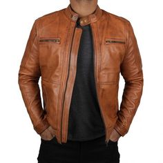 Description: Maintain a top-class style with comfort by wearing a classic brown leather jacket with a sleek modern design. Moreover, this leather biker jacket has a soft viscose lining, elastic embedded at the bottom, designed to fit you better. The unique style of this brown leather jacket can never go unnoticed! The jacket is made of premium natural leather, and its high-quality stitching makes it a perfect leather biker jacket. So, why wait? Shop this brown leather jacket now and get a 40% di Casual Brown Leather Jacket With Long Sleeves, Brown Biker Leather Jacket For Spring, Casual Brown Biker Jacket With Zipper, Casual Brown Biker Jacket With Zipper Closure, Classic Brown Leather Jacket For Winter, Fitted Brown Outerwear For Biker Events, Fitted Brown Biker Leather Jacket, Brown Leather Jacket For Business With Long Sleeves, Fitted Brown Leather Biker Jacket