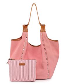 in stock Chic Pink Pouch Hobo Bag, Pink Leather Hobo Bag With Handles, Pink Hobo Bag With Detachable Handle For Travel, Pink Hobo Bag With Leather Handles, Pink Leather Hobo Bag With Detachable Handle, Pink Hobo Bag With Leather Handles For Everyday, Pink Hobo Shoulder Bag For Shopping, Pink Hobo Bag For Shopping, Pink Leather Bucket Bag With Leather Handles