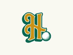 the letter h with a golf ball in it's center and green lettering on top