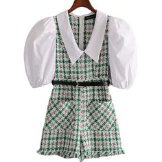 Chic Romper, 2022 Fashion, Green Plaid, Playsuit, Rompers, Plaid, Green