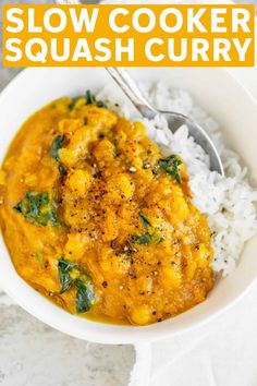 this slow cooker squash curry is an easy and healthy meal that's ready in under 30 minutes