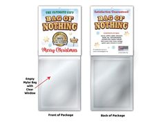 an advertisement for the bag of nothing is shown in two different sizes and font options