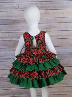 Christmas Pageant Ruffle Dress Girls, OOC Wear, Christmas Dress, Red Green Dress, Toddler, Poinsettia, Fancy, Handmade, Boutique, Custom