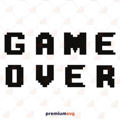 the text game over is made up of pixels and black letters on a white background