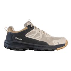 the men's hiking shoe in beige and black with an outstep on the side