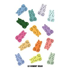 a bunch of different colored bears on a white background with the words le gummy bear