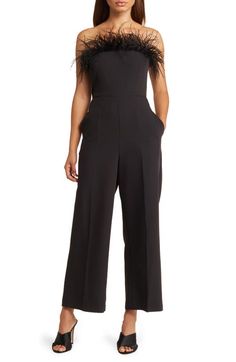 Find SAM EDELMAN Feather Trim Strapless Jumpsuit on Editorialist. Feathery trim accentuates the strapless neckline of this modern and sophisticated wide-leg jumpsuit. Strapless Partially lined 95% polyester, 5% spandex Dry clean Imported Strapless Neckline, Feather Trim, Strapless Jumpsuit, Wide Leg Jumpsuit, Black Jumpsuit, Sam Edelman, Strapless Top, Jumpsuit Romper, Top Brands