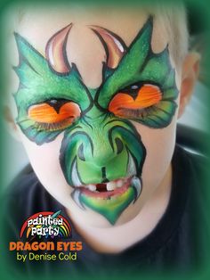 One-stroke Dragon face paint by by Denise Cold of Painted Party Face Painting www.PaintedParty.com Dinosaur Face Painting, Monster Face Painting, Dragon Face Painting, Dragon Face, Face Painting Easy, Kids Face Paint