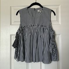 Excellent Condition, Never Worn. This Top Is Perfect For Summer! Wear Sleeveless Or With The Button Short Sleeves. Button Closure In Back. Fabric And Make Are Very High Quality. 100% Cotton Size Small Small Women, Stripe Top, Summer Wear, Blue White, Top Blouse, Short Sleeves, Blue And White, Womens Tops, High Quality