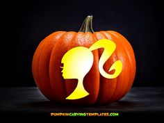 an orange pumpkin with a silhouette of a woman's head on it and the words pumpkin carving templates