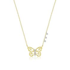 Butterfly Diamond Necklace - SHOPKURY.COM Fine Jewelry Diamond Butterfly Necklace In Yellow Gold, Diamond Butterfly Necklace In Yellow Gold, Yellow Gold Diamond Butterfly Necklace, Fine Jewelry Diamond Charm Necklace With Adjustable Chain, Yellow Gold Necklaces With Adjustable Chain And Cubic Zirconia, Gold Diamond Necklace With Adjustable Sterling Silver Chain, White Gold Plated Diamond Necklace With Adjustable Chain, Adjustable Yellow Gold Diamond Necklace, Dainty Yellow Gold Diamond Clavicle Necklace